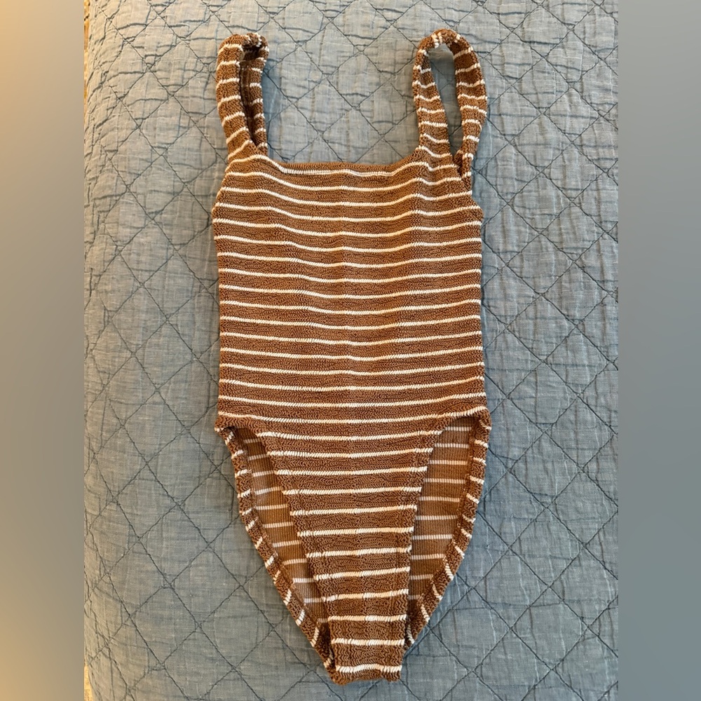 Hunza G Square Neck Striped One Piece Swimsuit